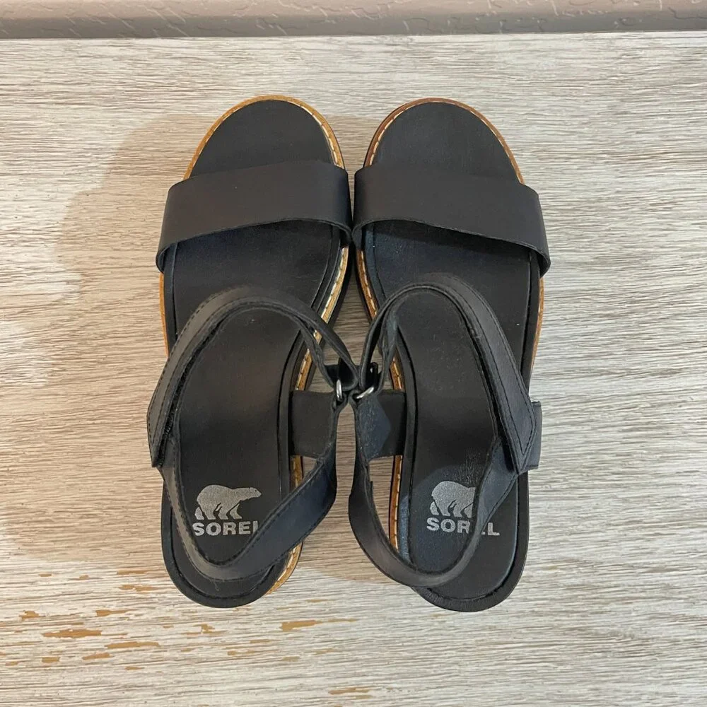 NEW Sorel Joanie IV Black Platform Wedge Sandals